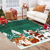 Garvee Christmas Area Rug 8x10 Machine Washable Xmas Santa Claus Rug for Living Room Non Slip Soft Faux Wool Bedroom Low Pile Green Rugs for Dining Room Kitchen Home Decor Christmas Decorations - Green