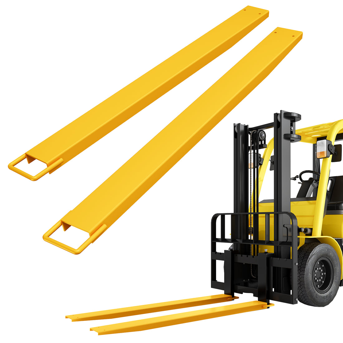 Garvee 84 Inch Forklift Fork Extensions 5mm Steel Heavy-Duty Slide-On Safety Strap Yellow Warehouse Use