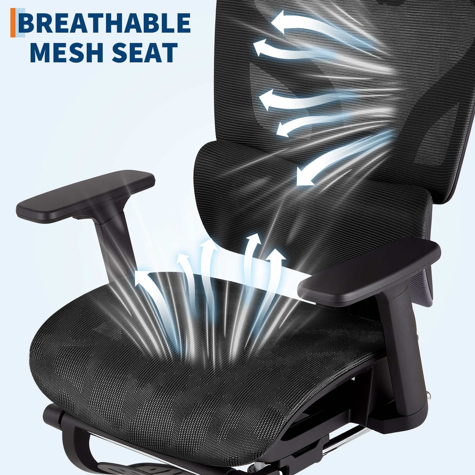 Garvee Ergonomic Office Chair - Mesh Back, Retractable Footrest, Adjustable 3D/4D Armrests, High Back Lumbar Support, Headrest, 145° Recline, Breathable Fabric, Rolling Wheels - Black