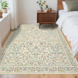 Garvee Washable Rugs 9x12 Area Rug Black for Bedroom Living Room Nursery Dining Room Office, Boho Floral, Non Slip, Soft, Stain Resistant - Beige