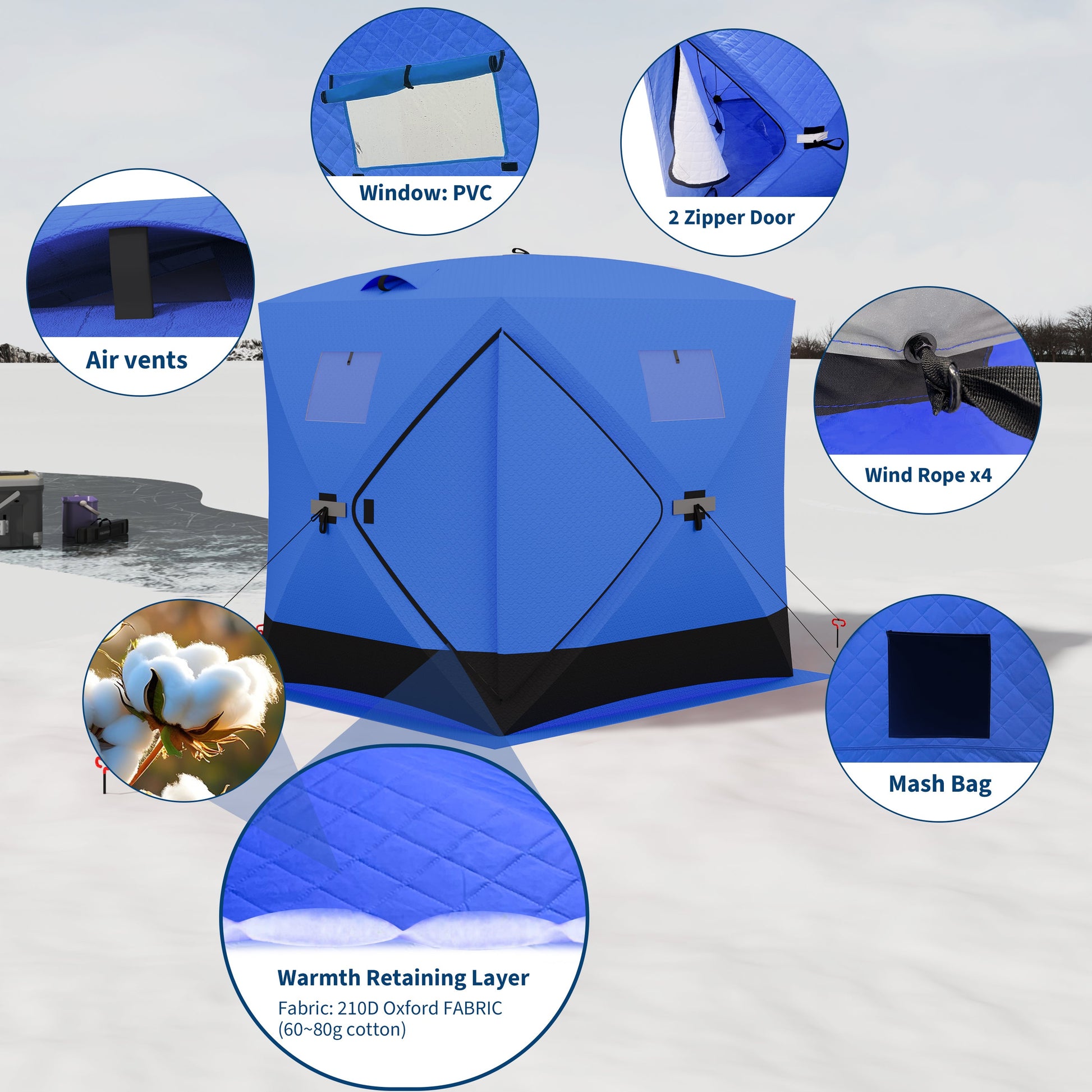 Garvee Ice Fishing Tent, Pop-Up Portable Hub-Style Ice Fishing Shelter, 34 Square Feet of Fishable Area, 3-Person Shelter