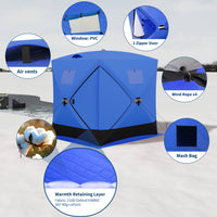 Garvee Ice Fishing Tent, Pop-Up Portable Hub-Style Ice Fishing Shelter, 34 Square Feet of Fishable Area, 3-Person Shelter
