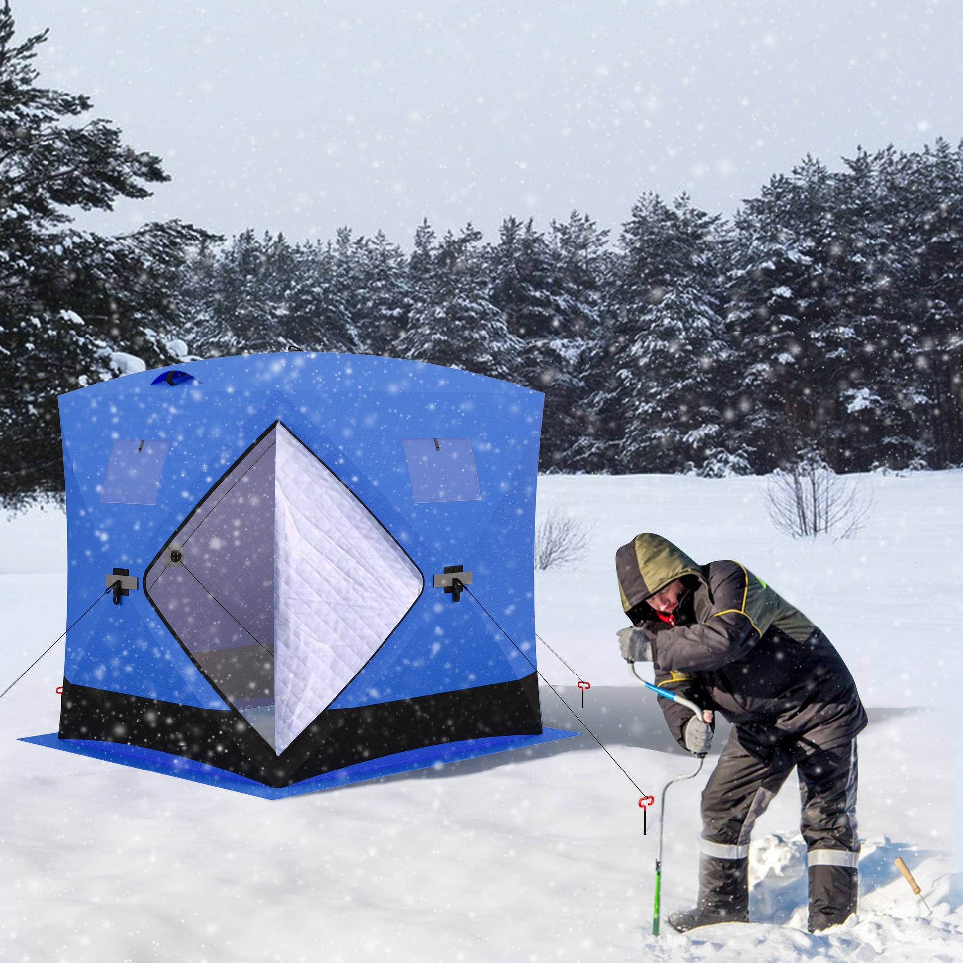 Garvee Ice Fishing Tent, Pop-Up Portable Hub-Style Ice Fishing Shelter, 34 Square Feet of Fishable Area, 3-Person Shelter