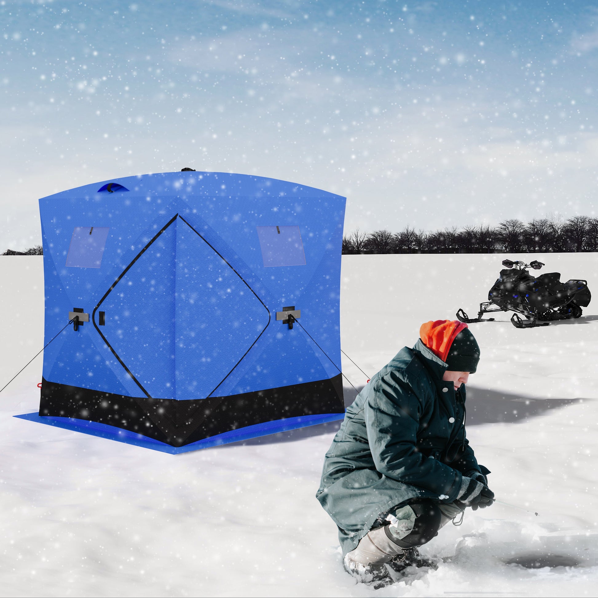 Garvee Ice Fishing Tent, Pop-Up Portable Hub-Style Ice Fishing Shelter, 34 Square Feet of Fishable Area, 3-Person Shelter
