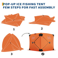 Garvee Ice Fishing Tent Pop-Up Hub-Style Insulated Shelter Large 3-4 Person Durable Lightweight Orange for Winter Fishing
