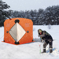 Garvee Ice Fishing Tent Pop-Up Hub-Style Insulated Shelter Large 3-4 Person Durable Lightweight Orange for Winter Fishing
