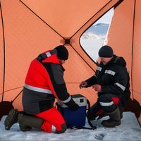 Garvee Ice Fishing Tent Pop-Up Hub-Style Insulated Shelter Large 3-4 Person Durable Lightweight Orange for Winter Fishing
