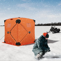 Garvee Ice Fishing Tent Pop-Up Hub-Style Insulated Shelter Large 3-4 Person Durable Lightweight Orange for Winter Fishing