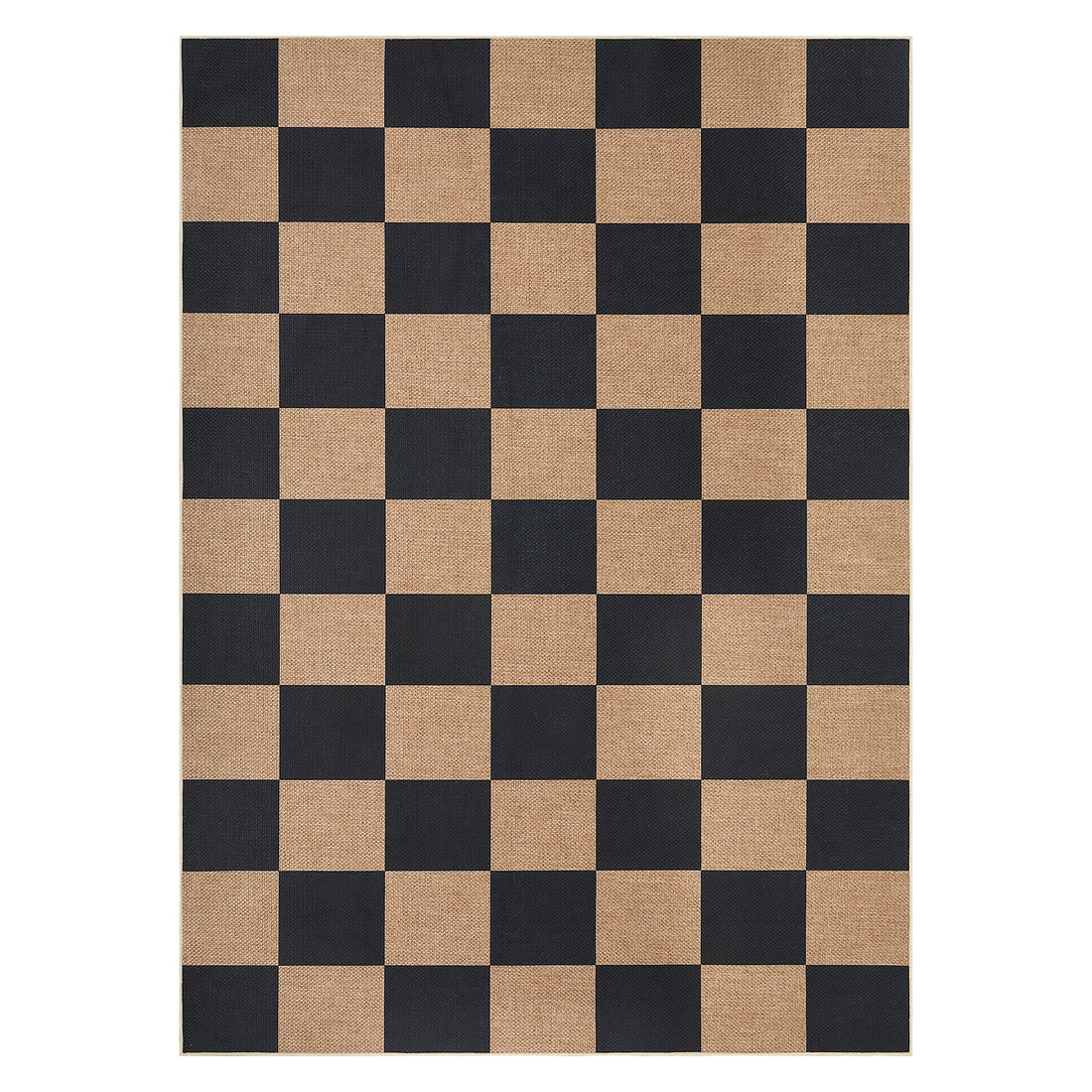Garvee Easy Jute 8x10 Checkered Area Rug, Non-Slip Washable Indoor Outdoor Jute-Look Carpet, Black & Tan Farmhouse Rug for Living Room, Patio, Kitchen & Entryway