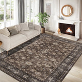 Garvee Vintage Washable Area Rug Non-Slip Non-Shedding Floral Soft Throw Rug for Bedroom Living Room Kitchen Nursery, Various Sizes, Distressed Colors - Reddish Brown