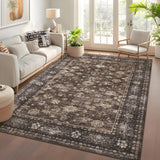 Garvee Vintage Washable Area Rug Non Slip Non Shedding Floral Soft Throw Rugs for Bedroom Living Room Entryway Bathroom Kitchen Nursery - Reddish Brown