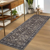 Garvee Vintage Washable Area Rug Non Slip Non Shedding Floral Soft Throw Rug for Living Room Bedroom Bathroom Nursery, Soft Plush, Multi-Room Use - Black Brown