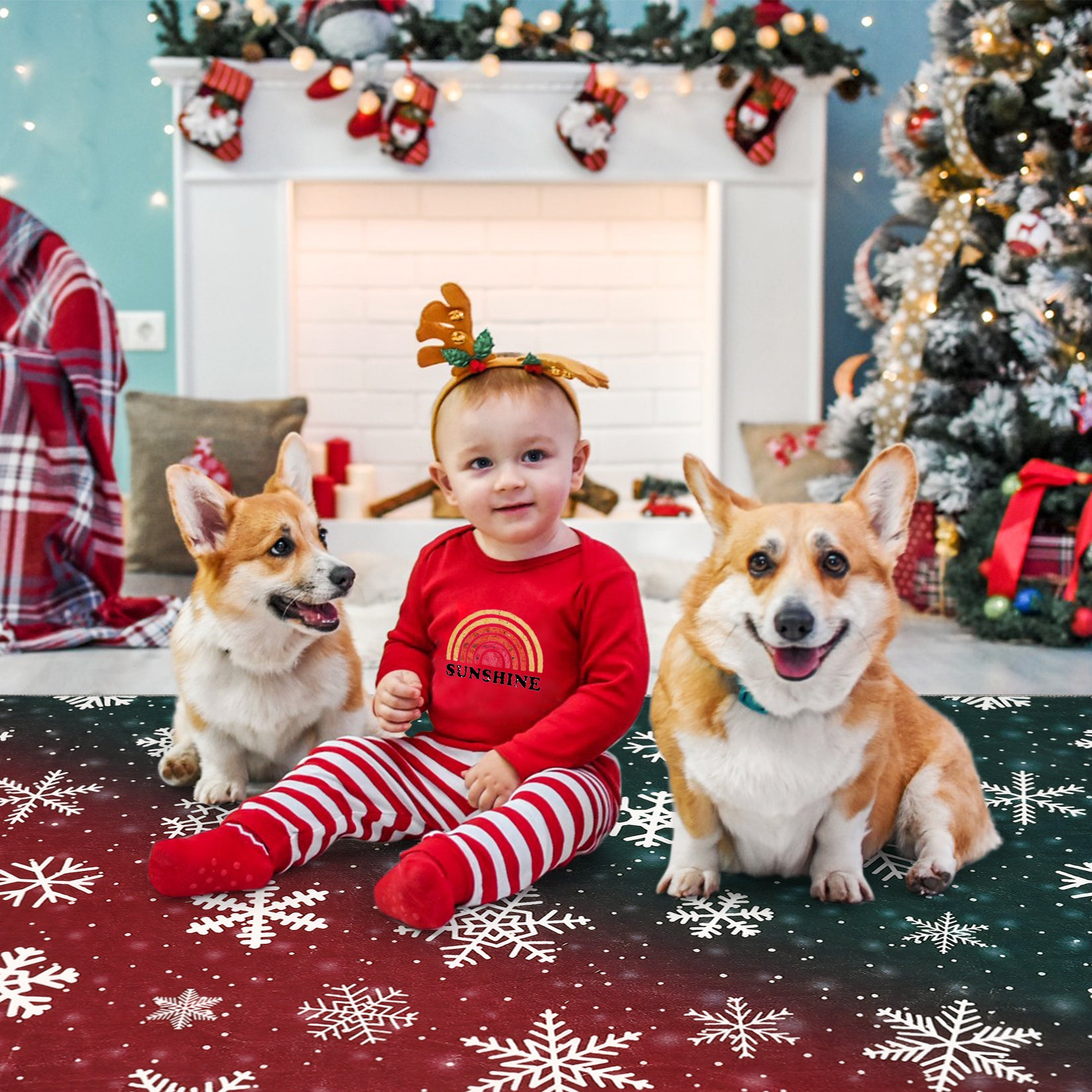 Garvee Bold Color Christmas Red & Green 5x7 Area Rugs - Non-Slip Reversible Washable Skin-Friendly Soft Rug - Machine Washable for Floor Washer, Pets & Baby Friendly Holiday Decor