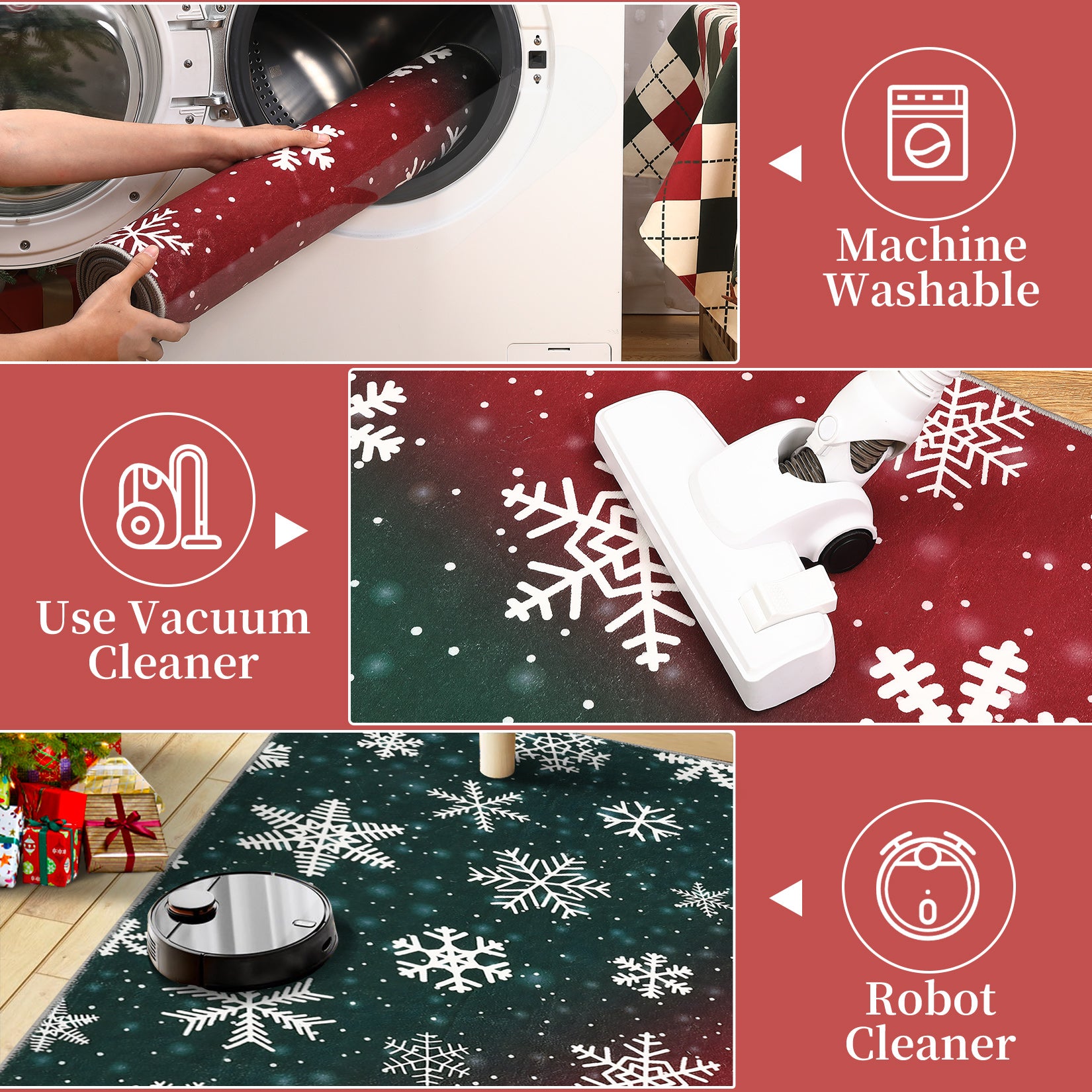 Garvee Bold Color Christmas Red & Green 5x7 Area Rugs - Non-Slip Reversible Washable Skin-Friendly Soft Rug - Machine Washable for Floor Washer, Pets & Baby Friendly Holiday Decor