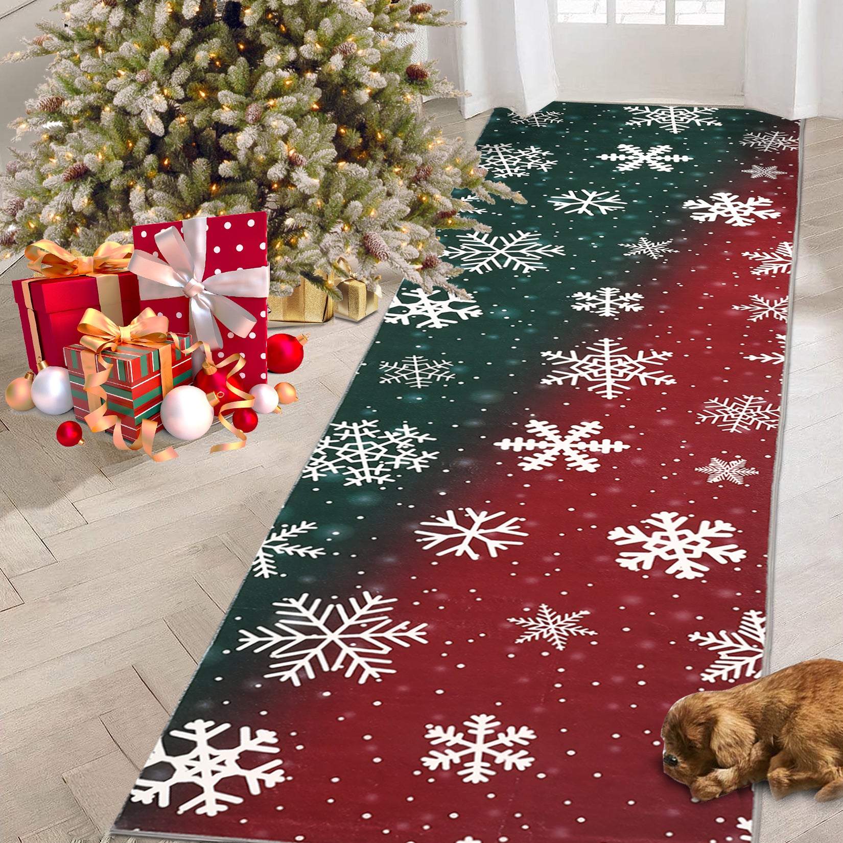 Garvee Bold Color Christmas Red & Green 2x8 Area Rugs - Non-Slip Reversible Washable Skin-Friendly Soft Rug - Machine Washable for Floor Washer, Pets & Baby Friendly Holiday Decor
