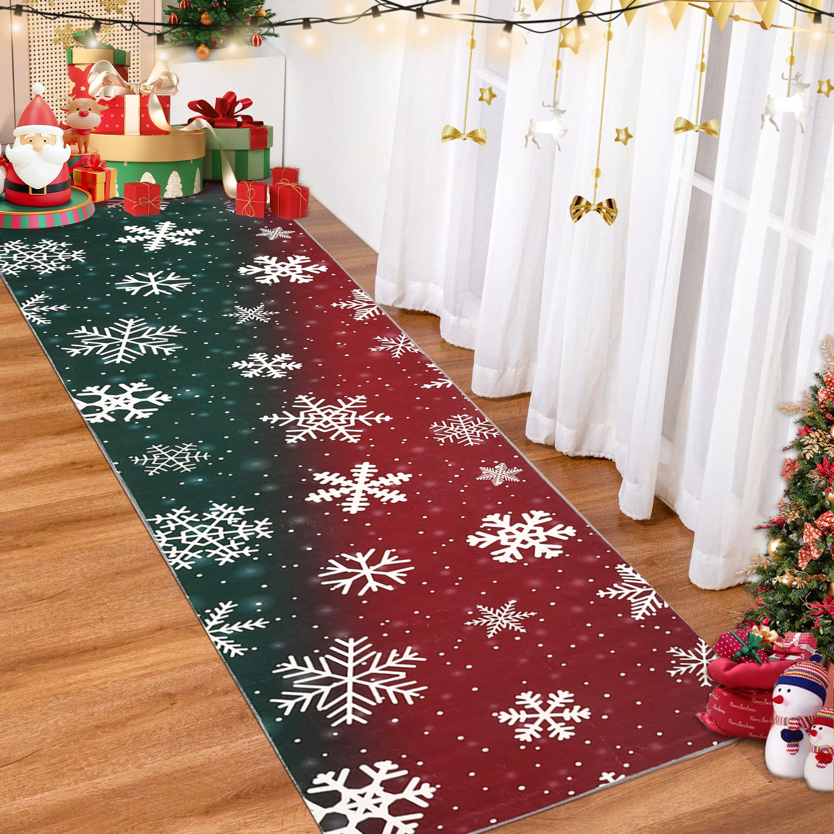 Garvee Bold Color Christmas Red & Green 2x6 Area Rugs - Non-Slip Reversible Washable Skin-Friendly Soft Rug - Machine Washable for Floor Washer, Pets & Baby Friendly Holiday Decor