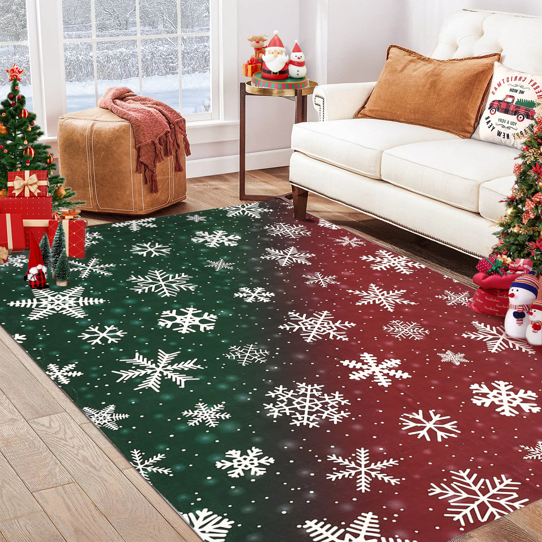 Garvee Bold Color Christmas Red & Green 3x5 Area Rugs - Non-Slip Reversible Washable Skin-Friendly Soft Rug - Machine Washable for Floor Washer, Pets & Baby Friendly Holiday Decor