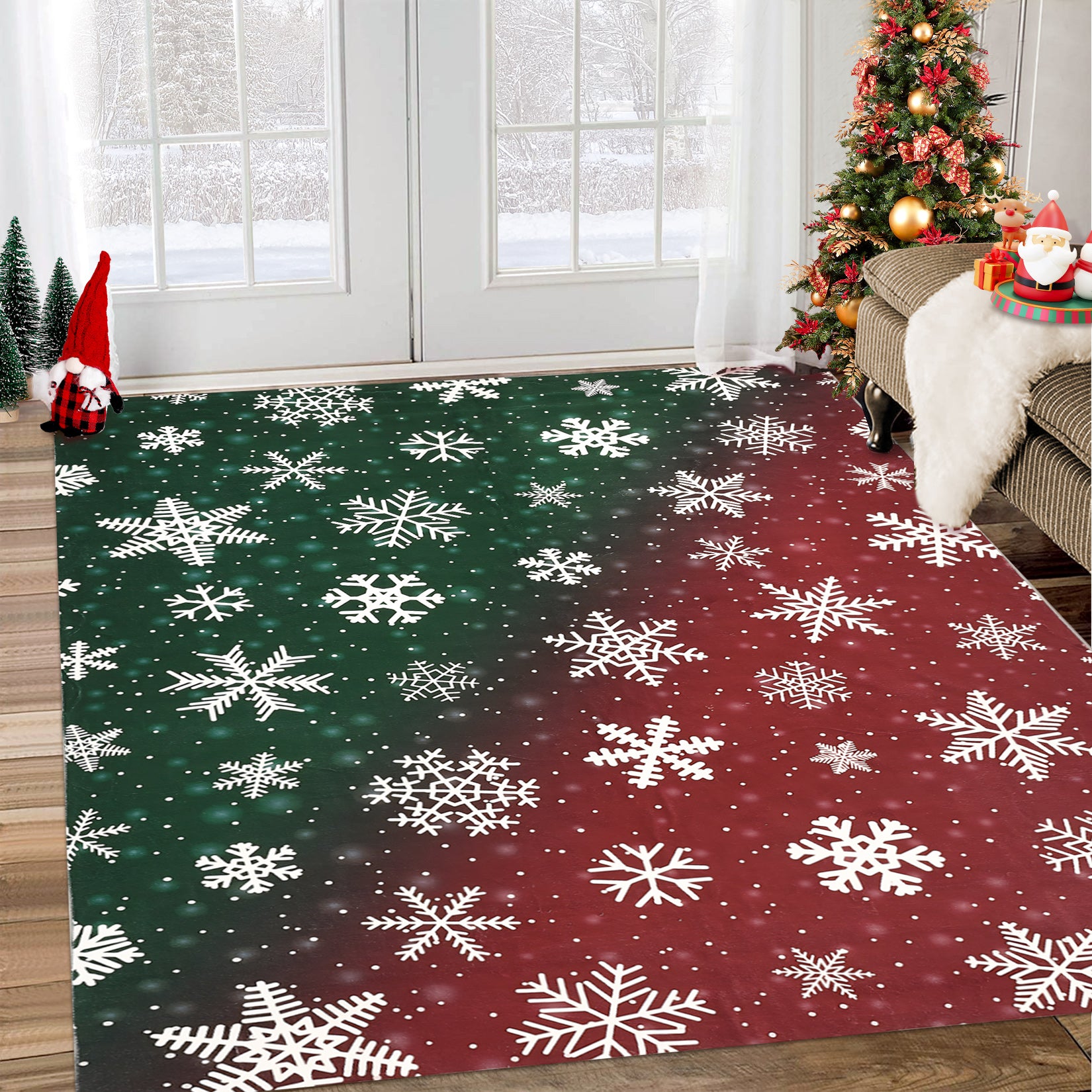Garvee Bold Color Christmas Red & Green 8x10 Area Rugs - Non-Slip Reversible Washable Skin-Friendly Soft Rug - Machine Washable for Floor Washer, Pets & Baby Friendly Holiday Decor