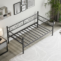 Garvee Twin Size Daybed Frame, Metal Daybed with Floral Headboard, Heavy Duty Steel Slats Supports, Modern Twin Bed Frame for Living Room, Guest Room, Black