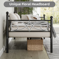 Garvee Twin Size Daybed Frame, Metal Daybed with Floral Headboard, Heavy Duty Steel Slats Supports, Modern Twin Bed Frame for Living Room, Guest Room, Black