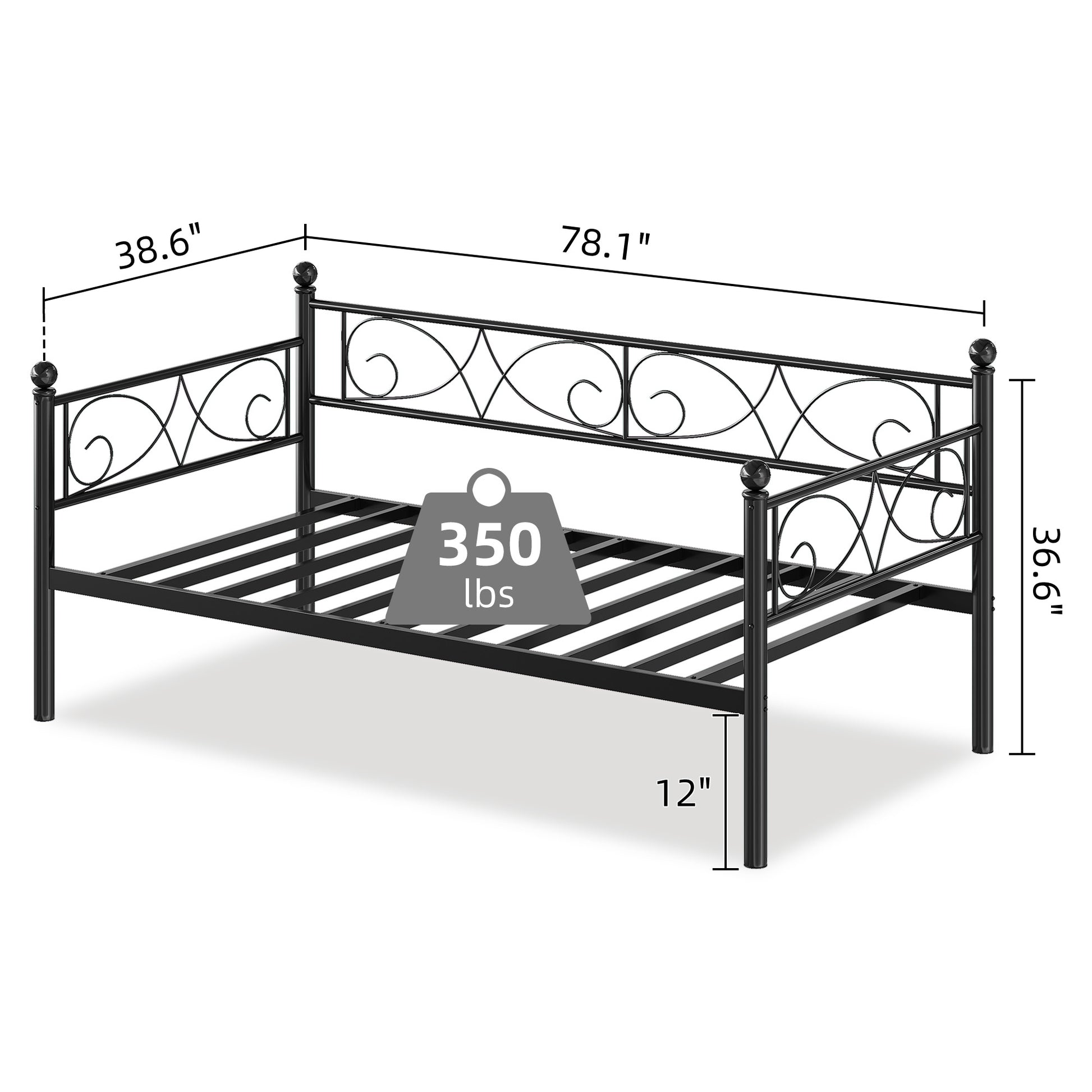 Garvee Twin Size Daybed Frame, Metal Daybed with Floral Headboard, Heavy Duty Steel Slats Supports, Modern Twin Bed Frame for Living Room, Guest Room, Black