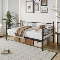 Garvee Twin Size Daybed Frame, Metal Daybed with Floral Headboard, Heavy Duty Steel Slats Supports, Modern Twin Bed Frame for Living Room, Guest Room, Black