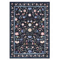 Garvee Floral Washable Rug 4x6 Non-Slip Low Pile Botanical Carpet Vintage Farmhouse Area Rug Dark Blue