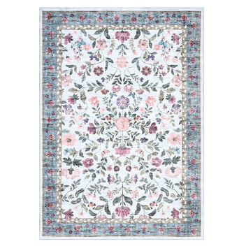 Garvee 5x7 Washable Non-Slip Rug Vintage Floral Area Rug for Living Room Nursery Playroom Light Blue