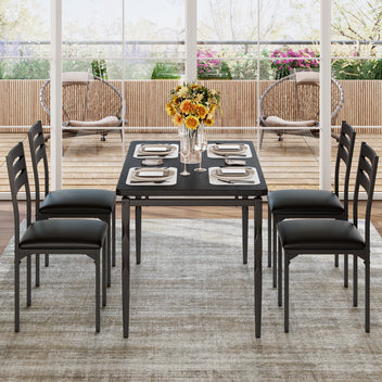Garvee 5 Piece Industrial Dining Table and Chair Set with Spiral-Patterned Legs for Kitchen and Dining Room, Black