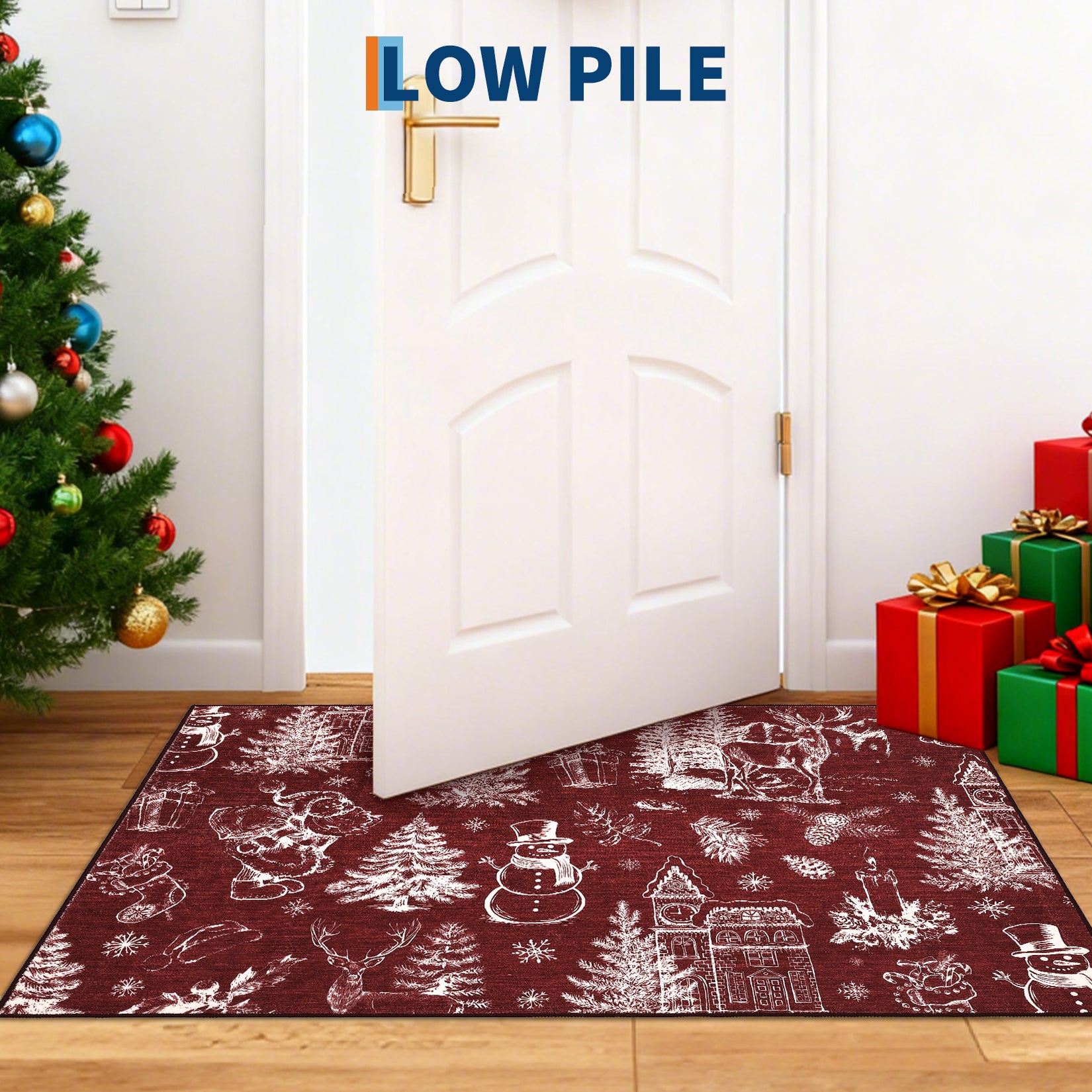 Garvee Christmas Rug Thin Washable Rug with Non Slip Rubber Backing, Low Pile Soft Indoor Carpet, Non Shedding Foldable Printed Floor Mats for Living Room Nursery Bedroom