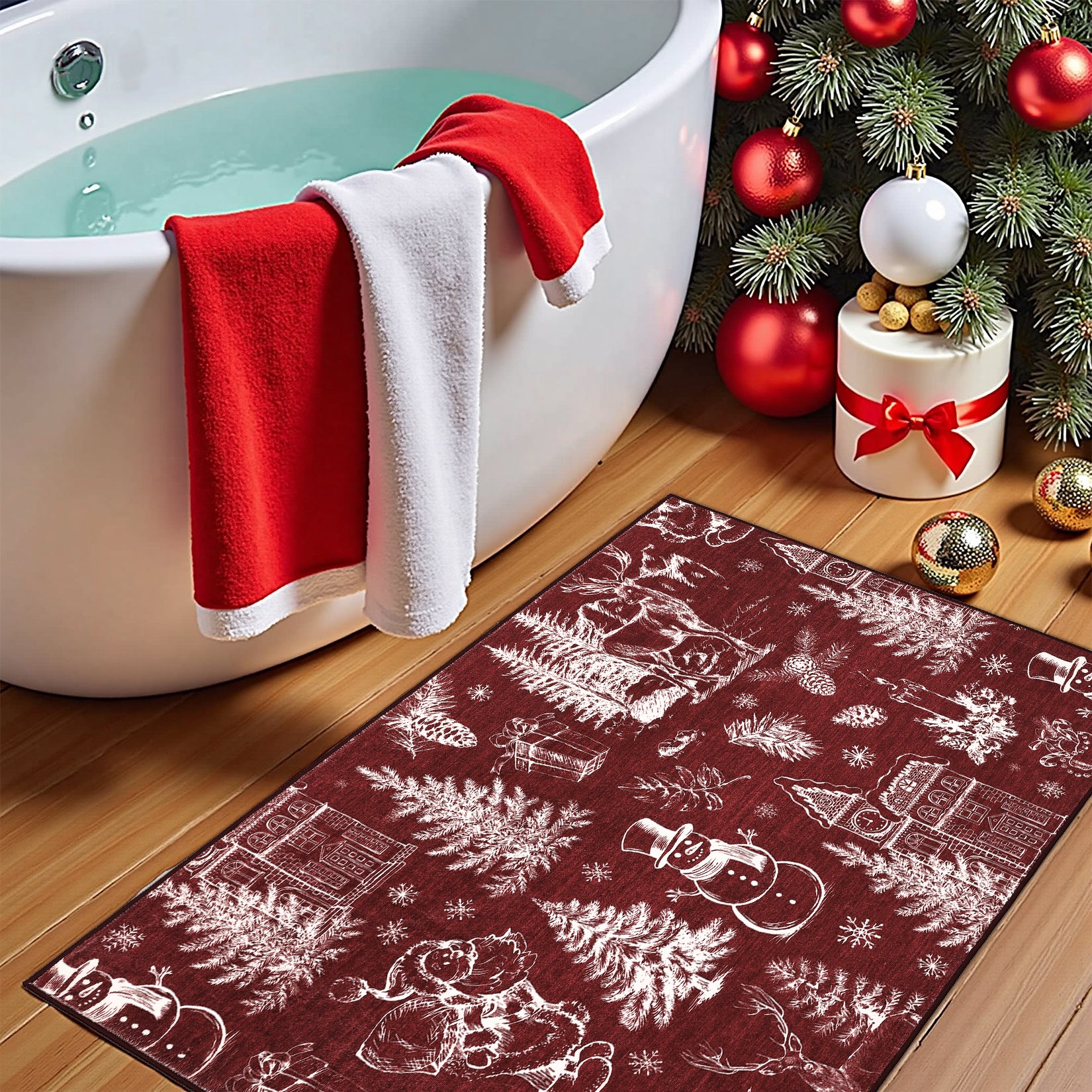 Garvee Christmas Rug Thin Washable Rug with Non Slip Rubber Backing, Low Pile Soft Indoor Carpet, Non Shedding Foldable Printed Floor Mats for Living Room Nursery Bedroom