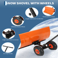 Garvee Snow Shovel with Wheels Steel Snow Pusher 5-Position Angled Blade Ergonomic Back-Saving Design Heavy Duty Orange for Driveway Sidewalk