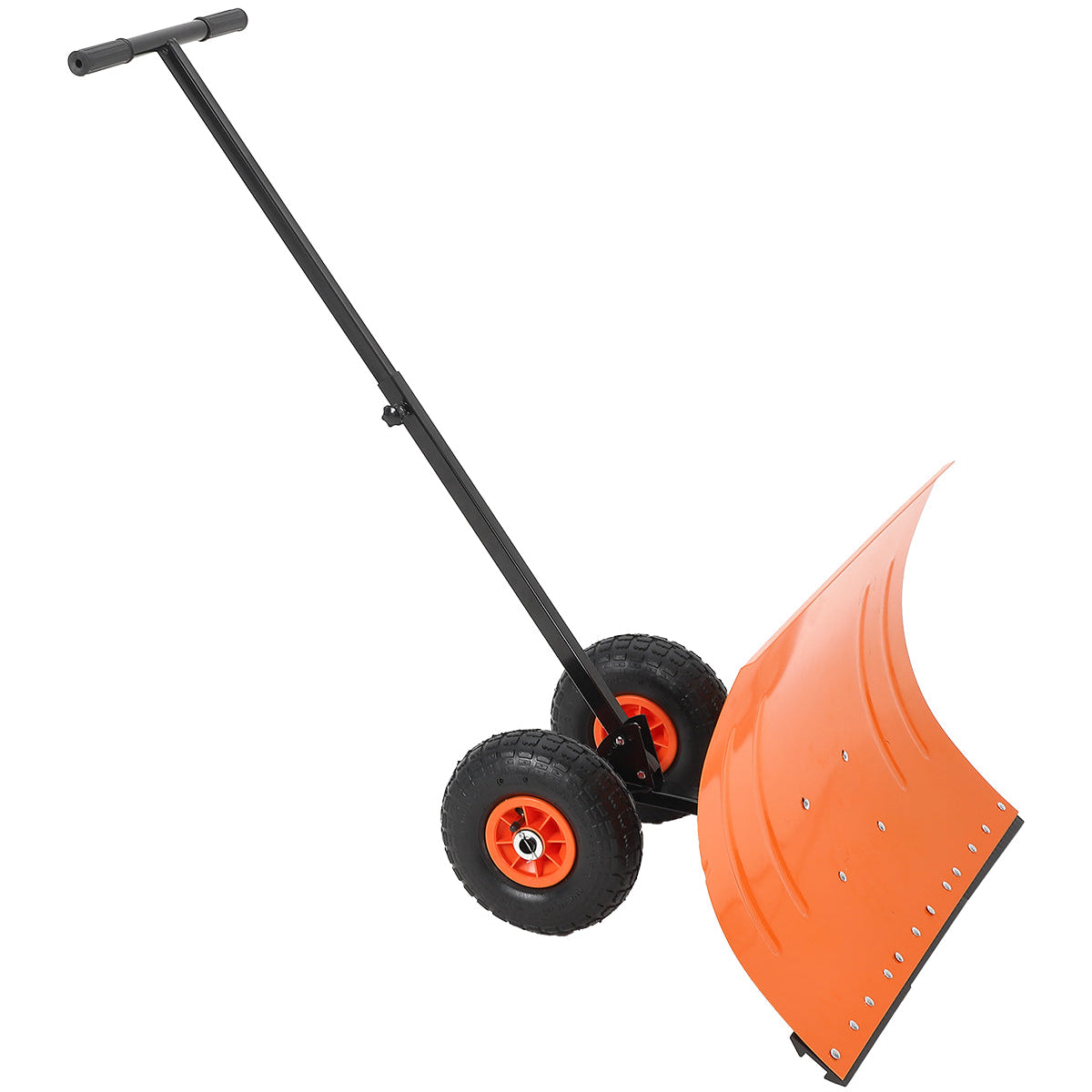 Garvee Snow Shovel with Wheels Steel Snow Pusher 5-Position Angled Blade Ergonomic Back-Saving Design Heavy Duty Orange for Driveway Sidewalk