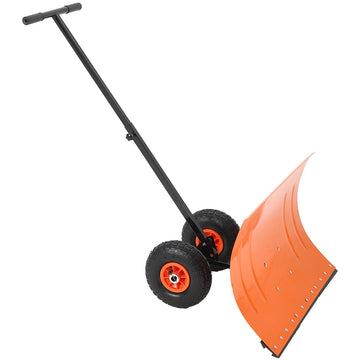 Garvee 29"W X 19"H Snow Shovel with Wheels Steel Snow Pusher 5-Position Angled Blade Ergonomic Back-Saving Design Heavy Duty Orange for Driveway Sidewalk