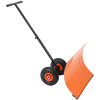 Garvee Snow Shovel with Wheels Steel Snow Pusher 5-Position Angled Blade Ergonomic Back-Saving Design Heavy Duty Orange for Driveway Sidewalk