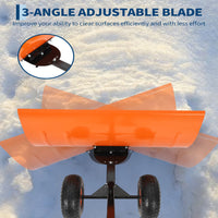 Garvee Snow Shovel with Wheels Steel Snow Pusher 5-Position Angled Blade Ergonomic Back-Saving Design Heavy Duty Orange for Driveway Sidewalk