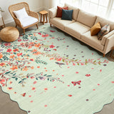 Garvee Floral Washable Scalloped Rugs for Living Room 5x7 Green Area Rugs with Non Slip Backing - Green