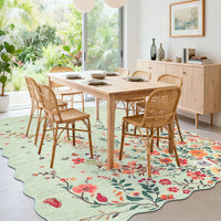 Garvee Floral Washable Scalloped Rugs for Living Room 5x7 Green Area Rugs with Non Slip Backing