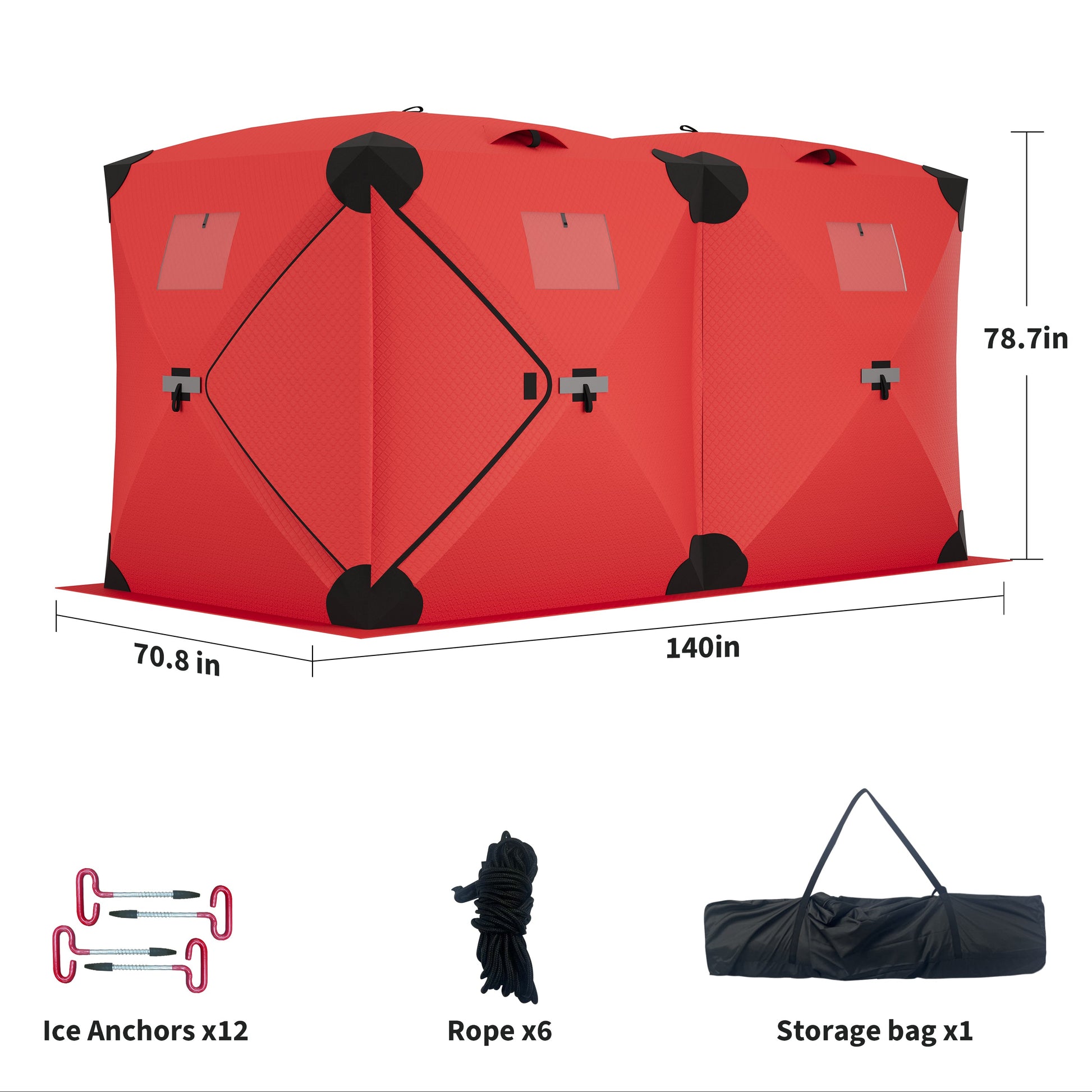Garvee Ice Fishing Insulated Tent, Large Pop-Up Portable Hub-Style Ice Fishing Shelter, 6 Person Shelter 68 Square Feet of Fishable Area