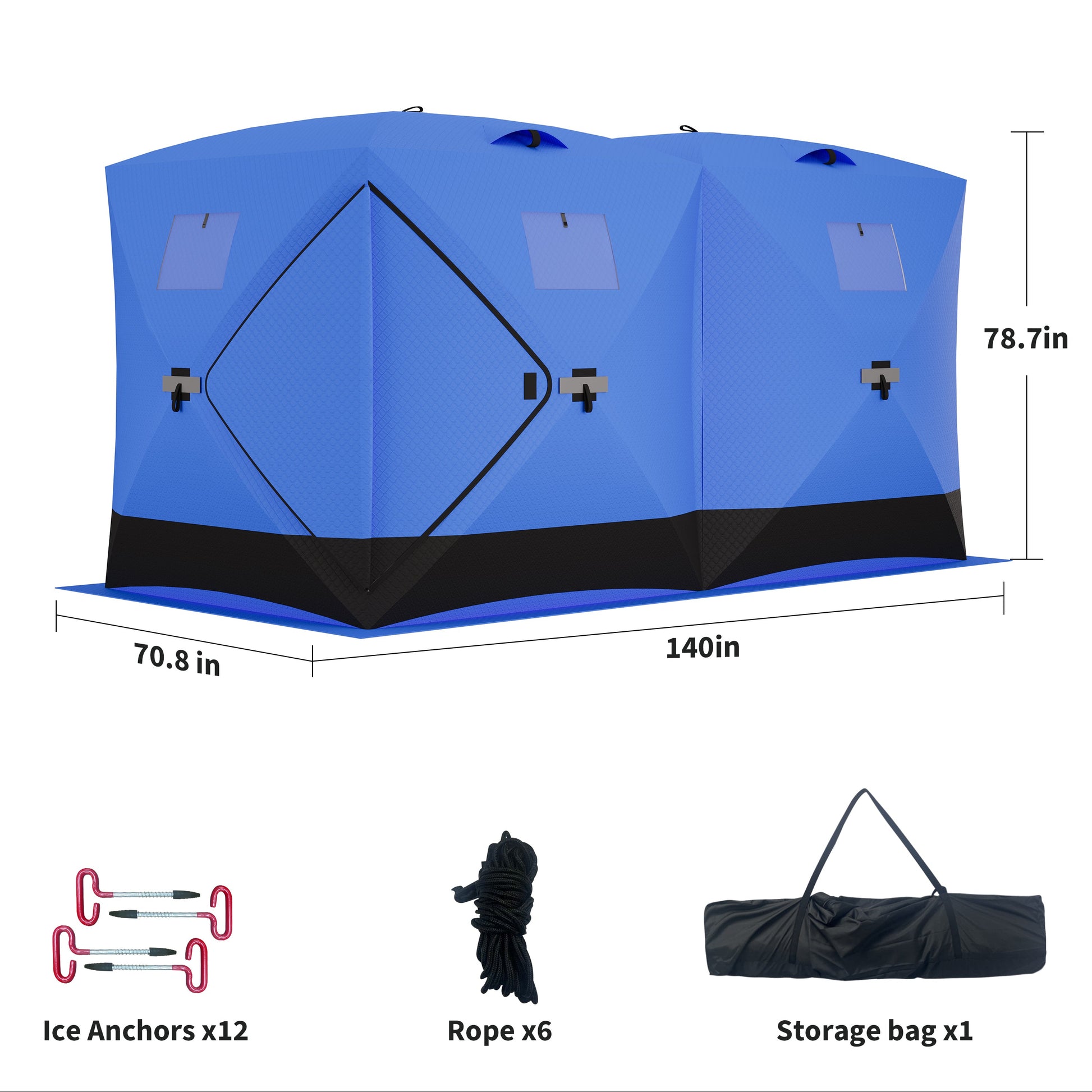 Garvee Ice Fishing Insulated Tent, Large Pop-Up Portable Hub-Style Ice Fishing Shelter, 6 Person Shelter 68 Square Feet of Fishable Area