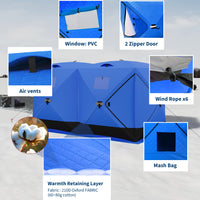 Garvee Ice Fishing Insulated Tent, Large Pop-Up Portable Hub-Style Ice Fishing Shelter, 6 Person Shelter 68 Square Feet of Fishable Area