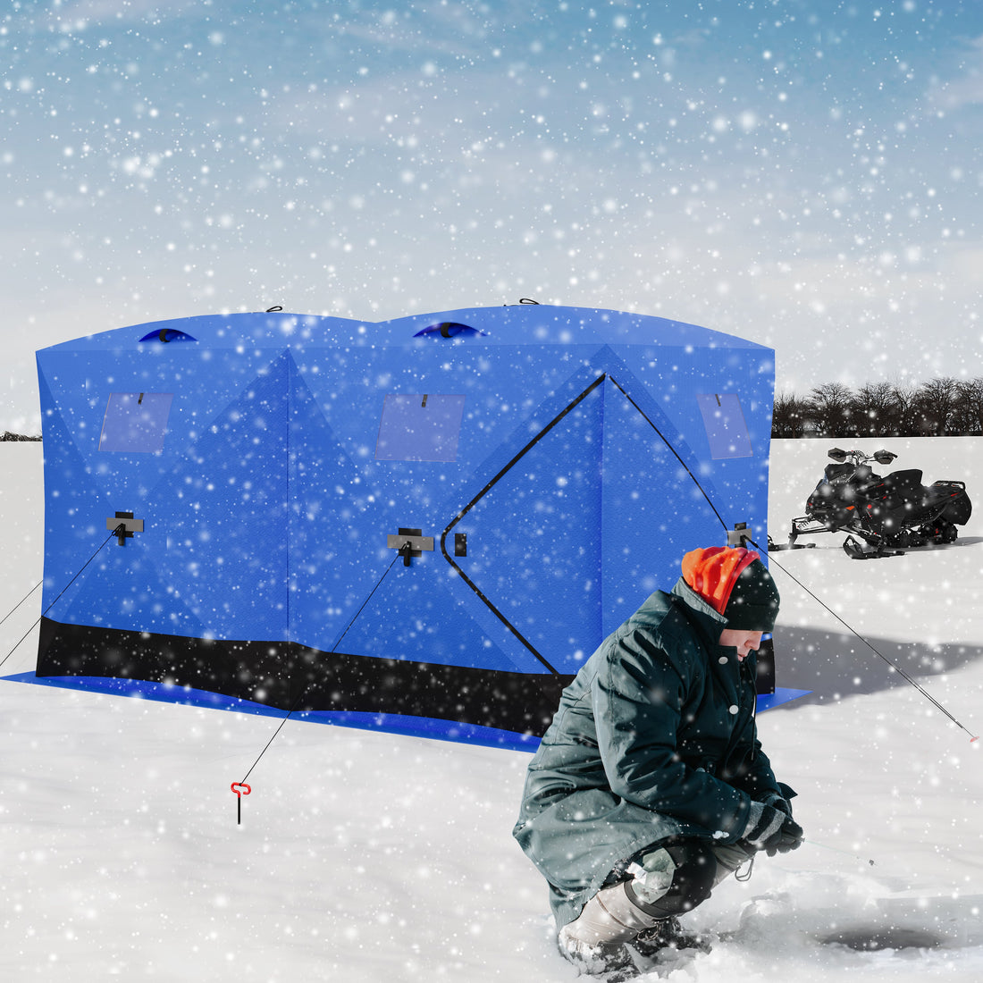 Garvee Ice Fishing Insulated Tent, Large Pop-Up Portable Hub-Style Ice Fishing Shelter, 6 Person Shelter 68 Square Feet of Fishable Area