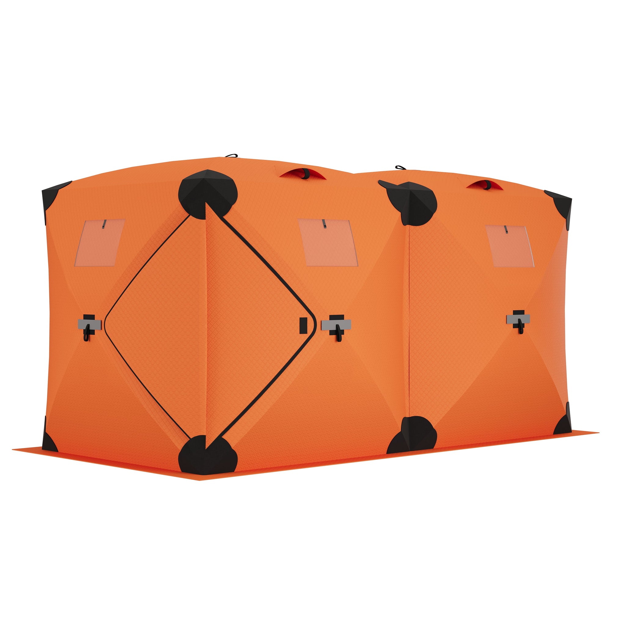 Garvee Pop Up Ice Fishing Tent Insulated Hub-Style Shelter Windproof & Warm 210D Fabric Metal Hubs Double-Layer Windows Orange 6x11.7x6.6 Ft Outdoor Ice Fishing