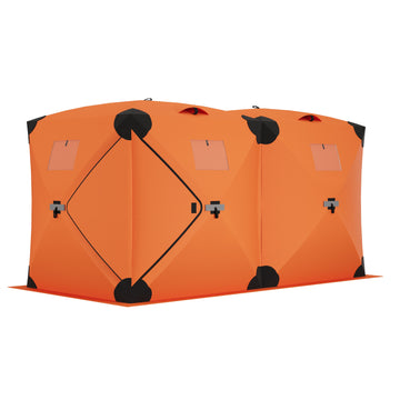 Garvee Pop Up Ice Fishing Tent Insulated Hub-Style Shelter Windproof & Warm 210D Fabric Metal Hubs Double-Layer Windows Orange 6x11.7x6.6 Ft Outdoor Ice Fishing