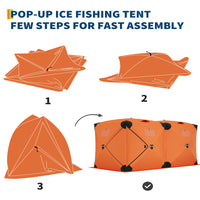 Garvee Pop Up Ice Fishing Tent Insulated Hub-Style Shelter Windproof & Warm 210D Fabric Metal Hubs Double-Layer Windows Orange 6x11.7x6.6 Ft Outdoor Ice Fishing