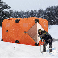 Garvee Pop Up Ice Fishing Tent Insulated Hub-Style Shelter Windproof & Warm 210D Fabric Metal Hubs Double-Layer Windows Orange 6x11.7x6.6 Ft Outdoor Ice Fishing