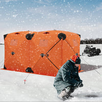 Garvee Pop Up Ice Fishing Tent Insulated Hub-Style Shelter Windproof & Warm 210D Fabric Metal Hubs Double-Layer Windows Orange 6x11.7x6.6 Ft Outdoor Ice Fishing