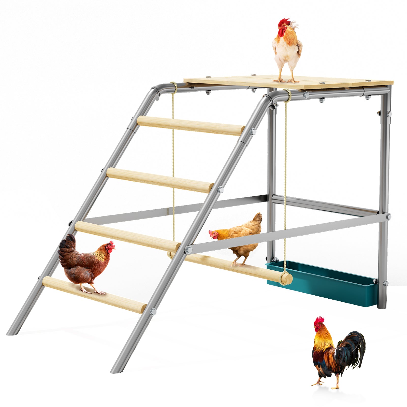 Garvee Chicken Perch with Swing, Sturdy Chicken Roosting Bars with Food Box for Backyard Farm, Chicken Perch for Coop, 37.4"L x 18.9"W x 28"H
