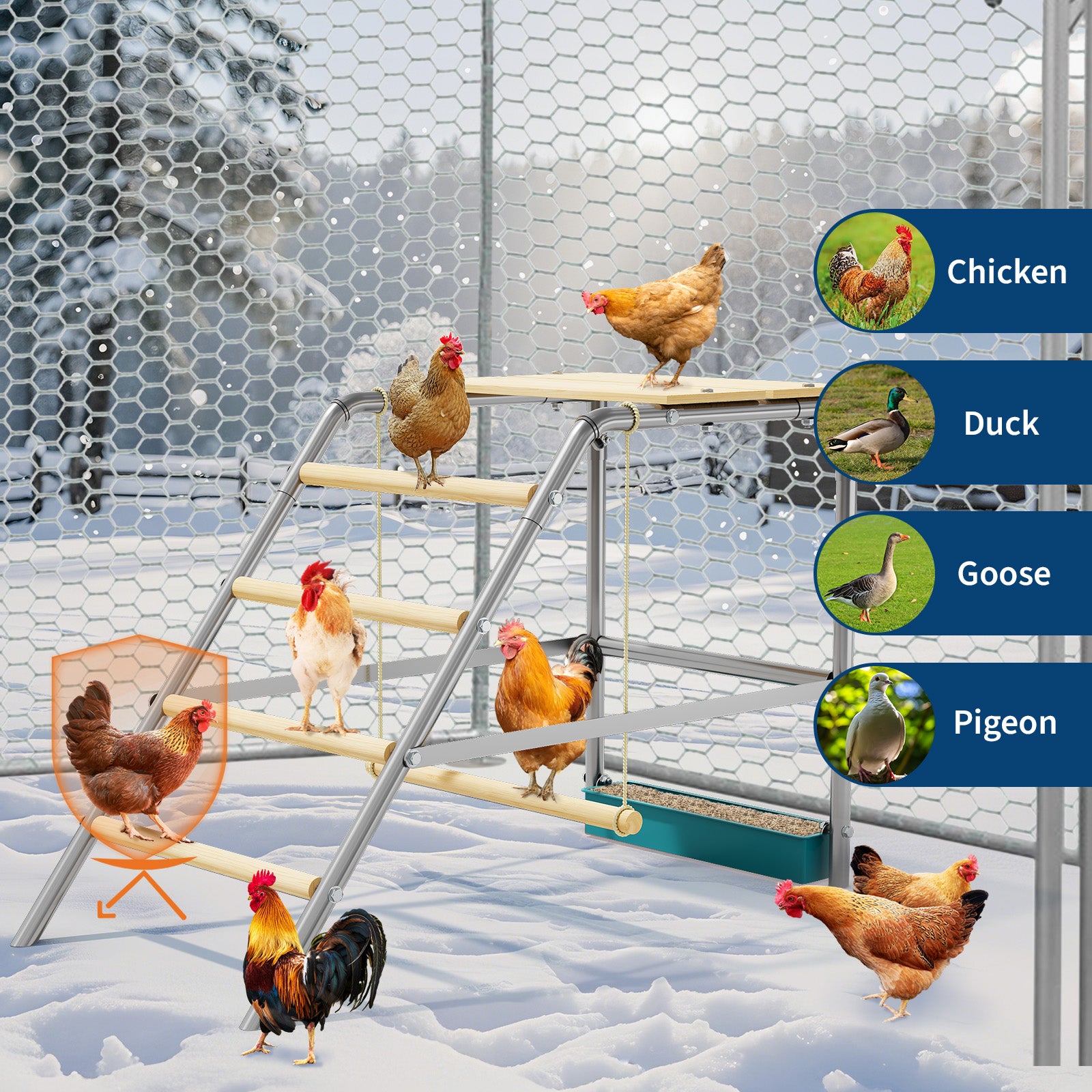 Garvee Chicken Perch with Swing, Sturdy Chicken Roosting Bars with Food Box for Backyard Farm, Chicken Perch for Coop, 37.4"L x 18.9"W x 28"H