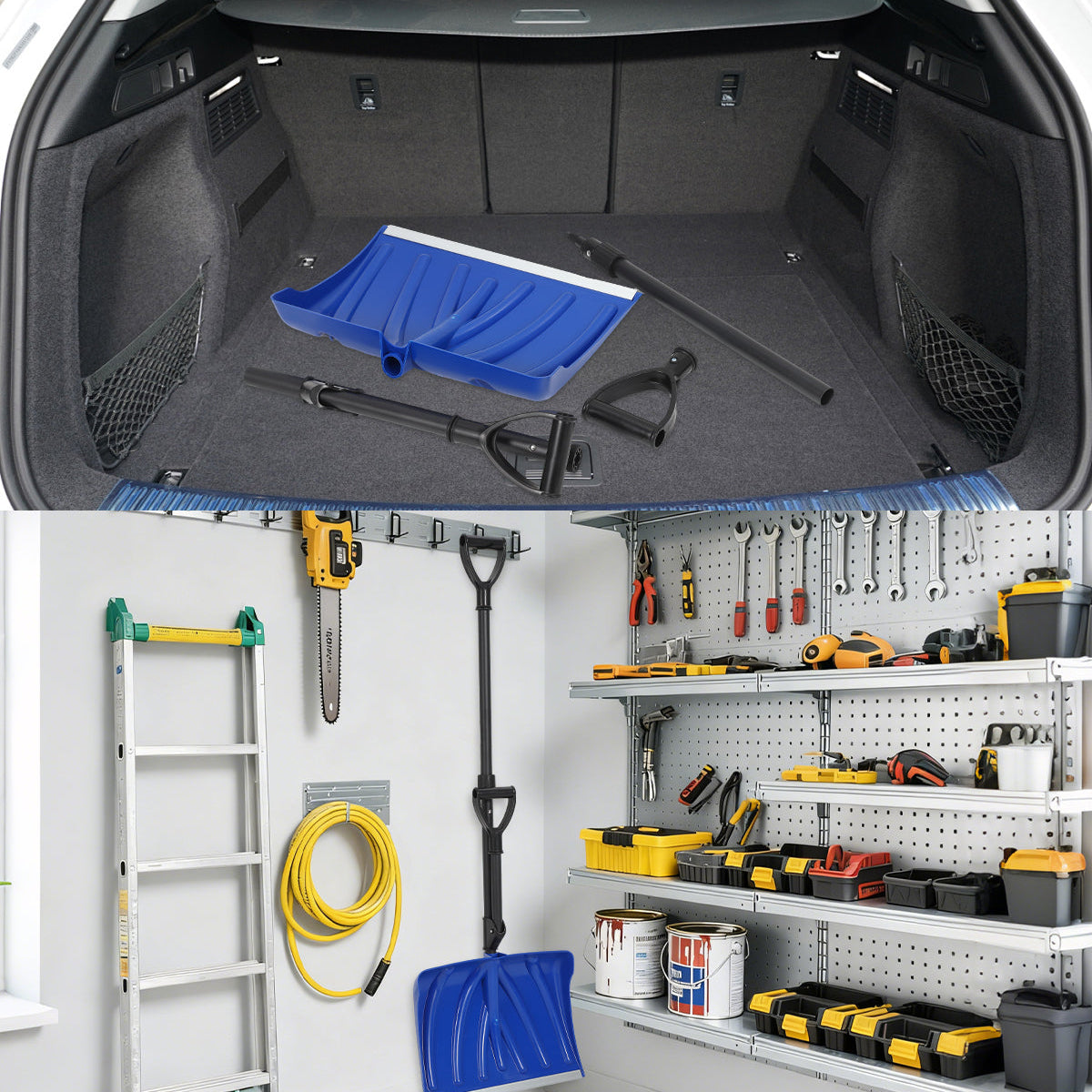 Garvee Snow Shovel with Assisted D-Ring Handle, Ergonomic Snow Pusher Shovel with 18 in Wide Blade, Lightweight & Durable Winter Tool for Driveway Walkway Garden Patio Yard